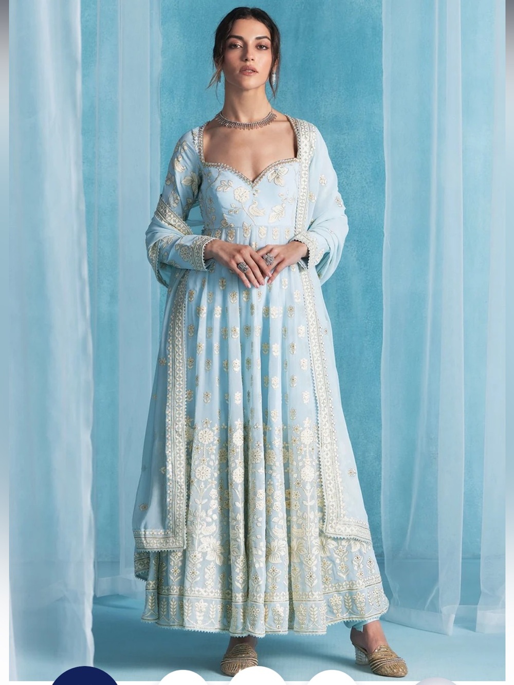 Lashkaraa Sky Blue Embroidered Georgette Anarkali (Large)